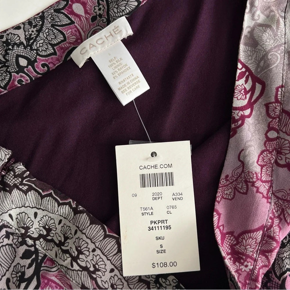 New Cache One Shoulder 100% Silk Embellished Top Paisley Print Size Small Beaded - Picture 9 of 16